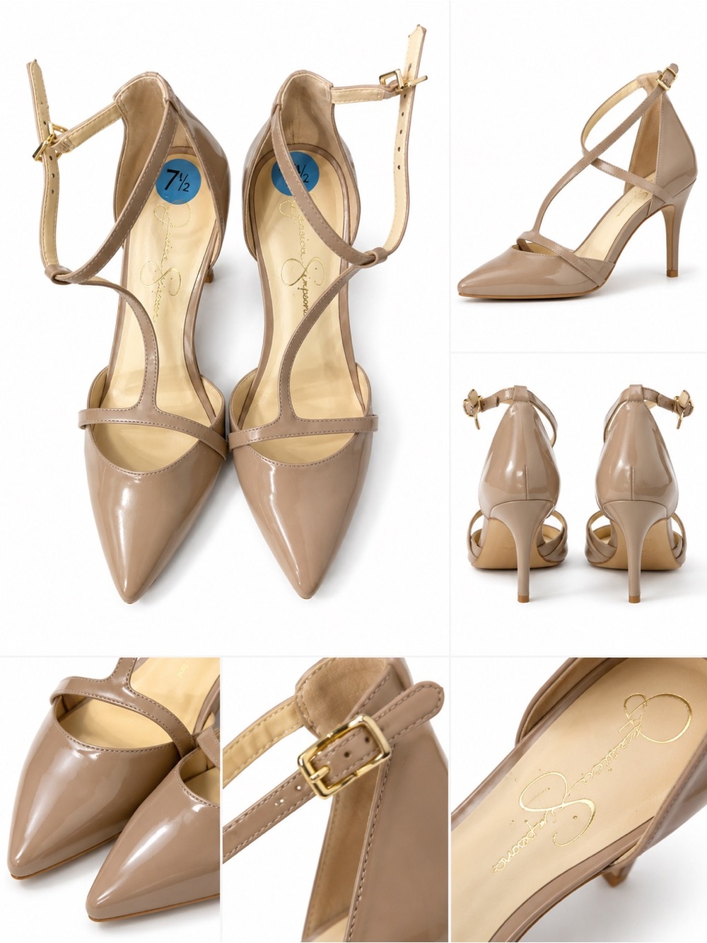 Jessica Simpson Blush Patent Pointed-Toe Ankle-Strap Pumps